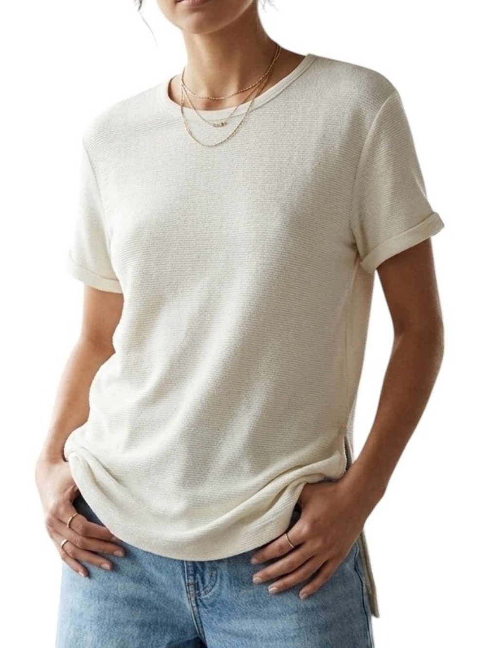 Zara Cream Textured Knit Tee